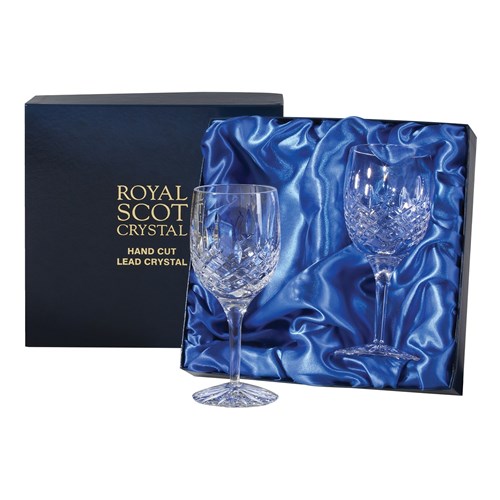 2 Royal Scot Crystal Wine Glasses - London - PRESENTATION BOXED - Trusted Seller